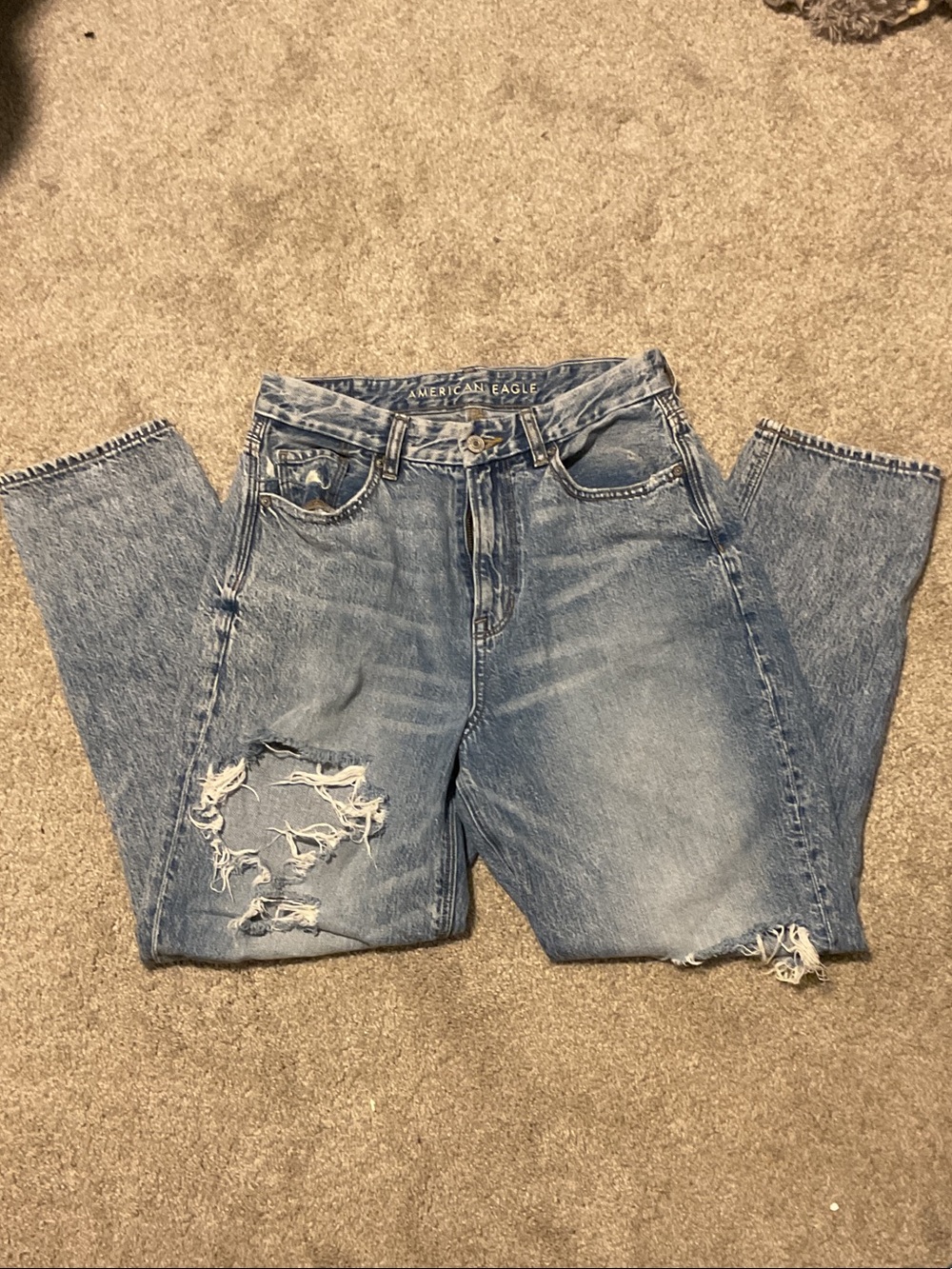 American Eagle Outfitters Boyfriend Jeans in Light Blue Distressed Wash